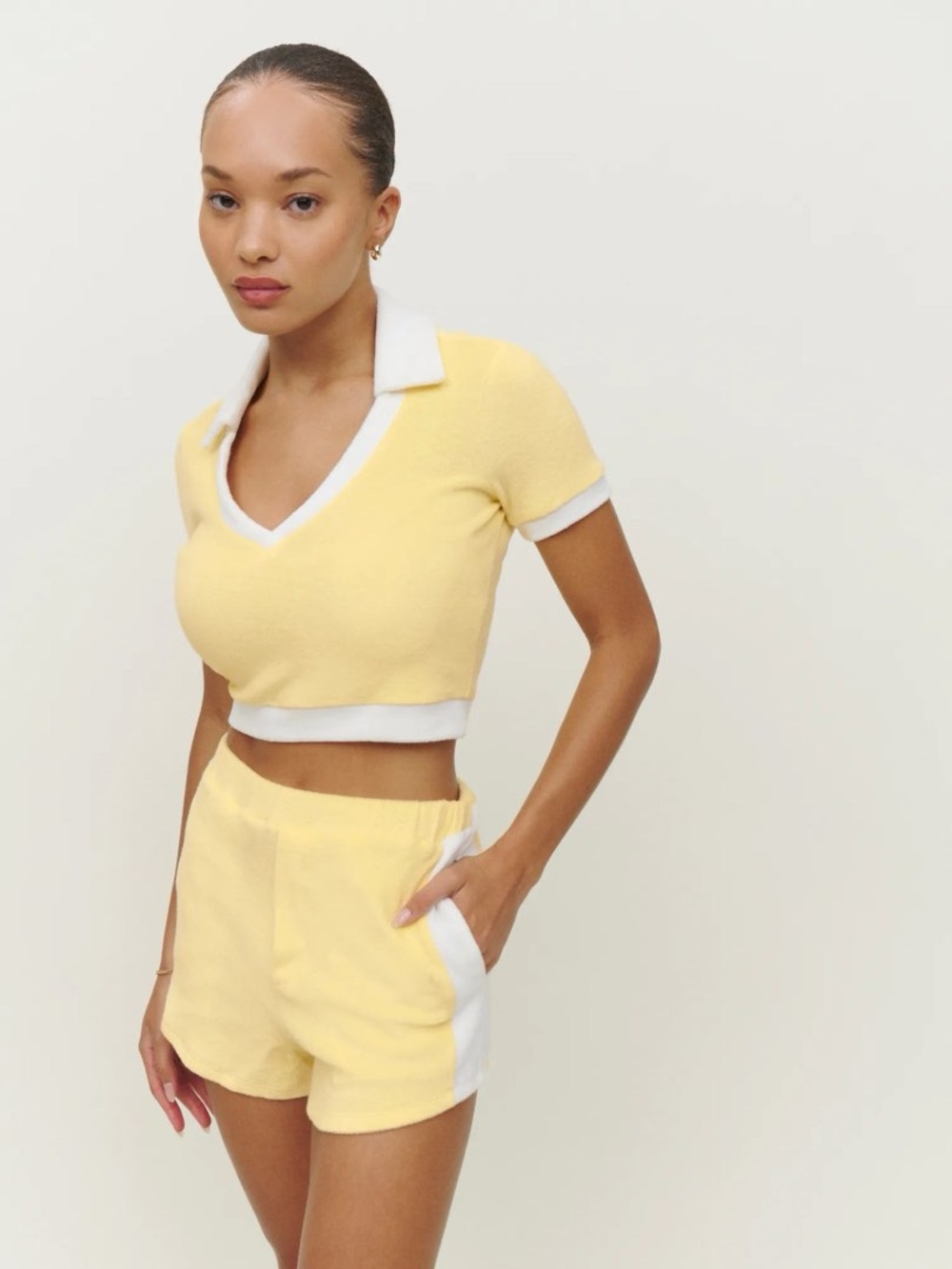 Reformation Walden Terry Cloth 2-Piece Set Top Shorts Zest Yellow